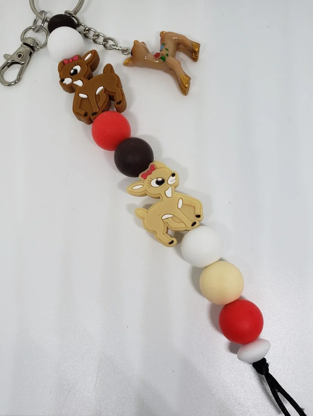 Handmade Reindeer Silicone Focal Beaded Keychain